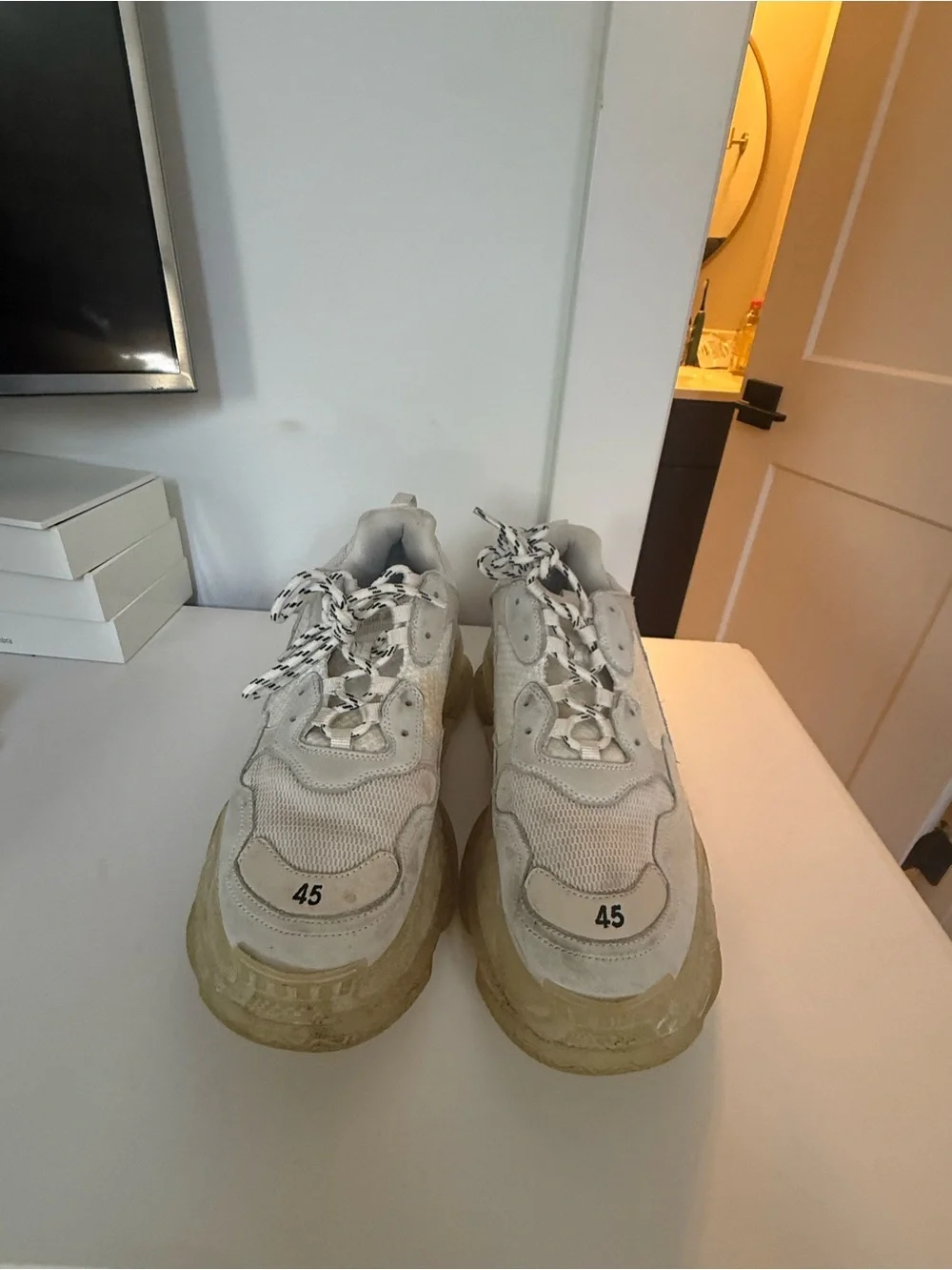 Balenciaga White and Off-White Chunky Triple S Sneakers